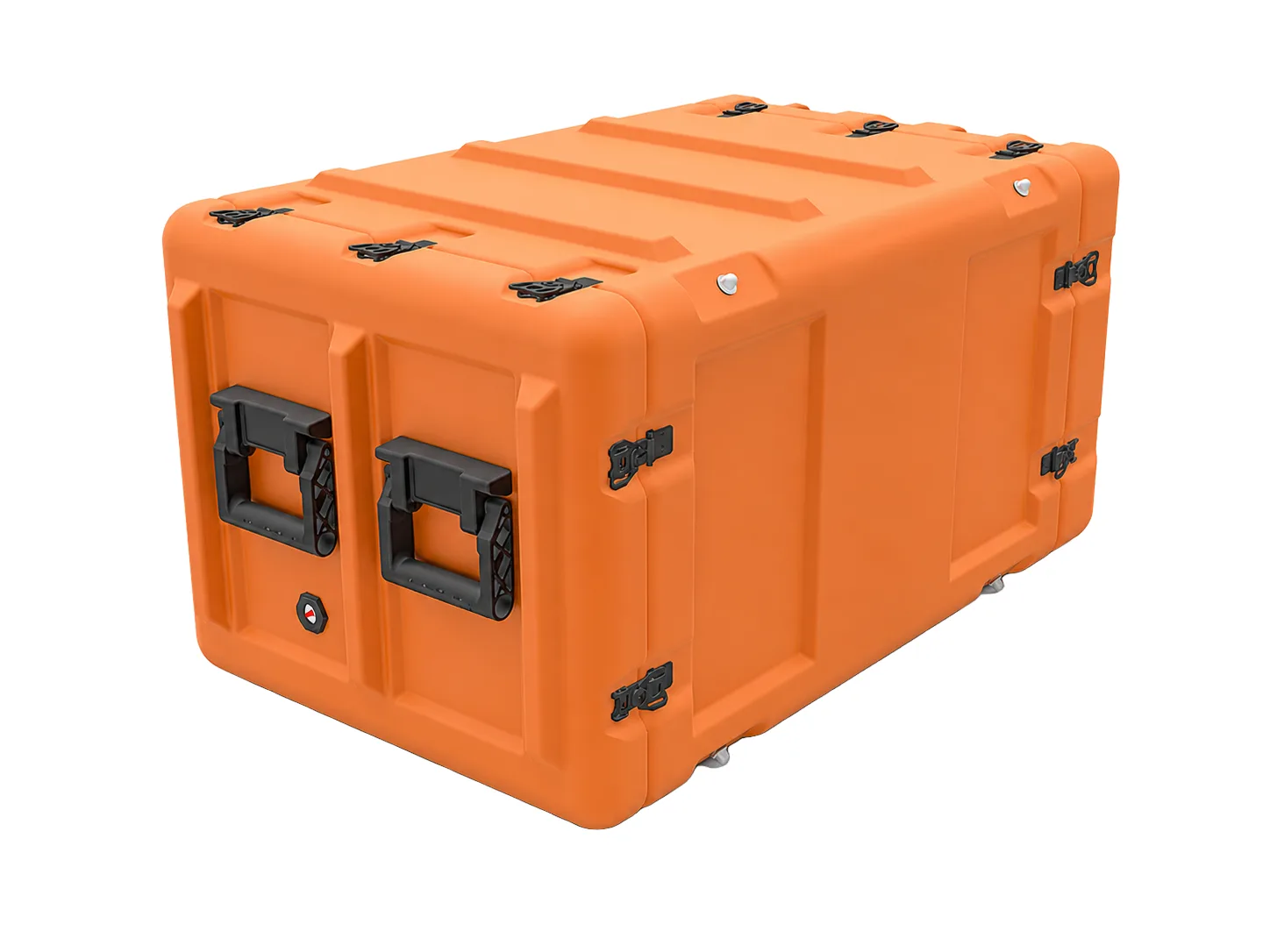 Turuncu 8U Rack Taşıma Kasası, ön-sol görünüm