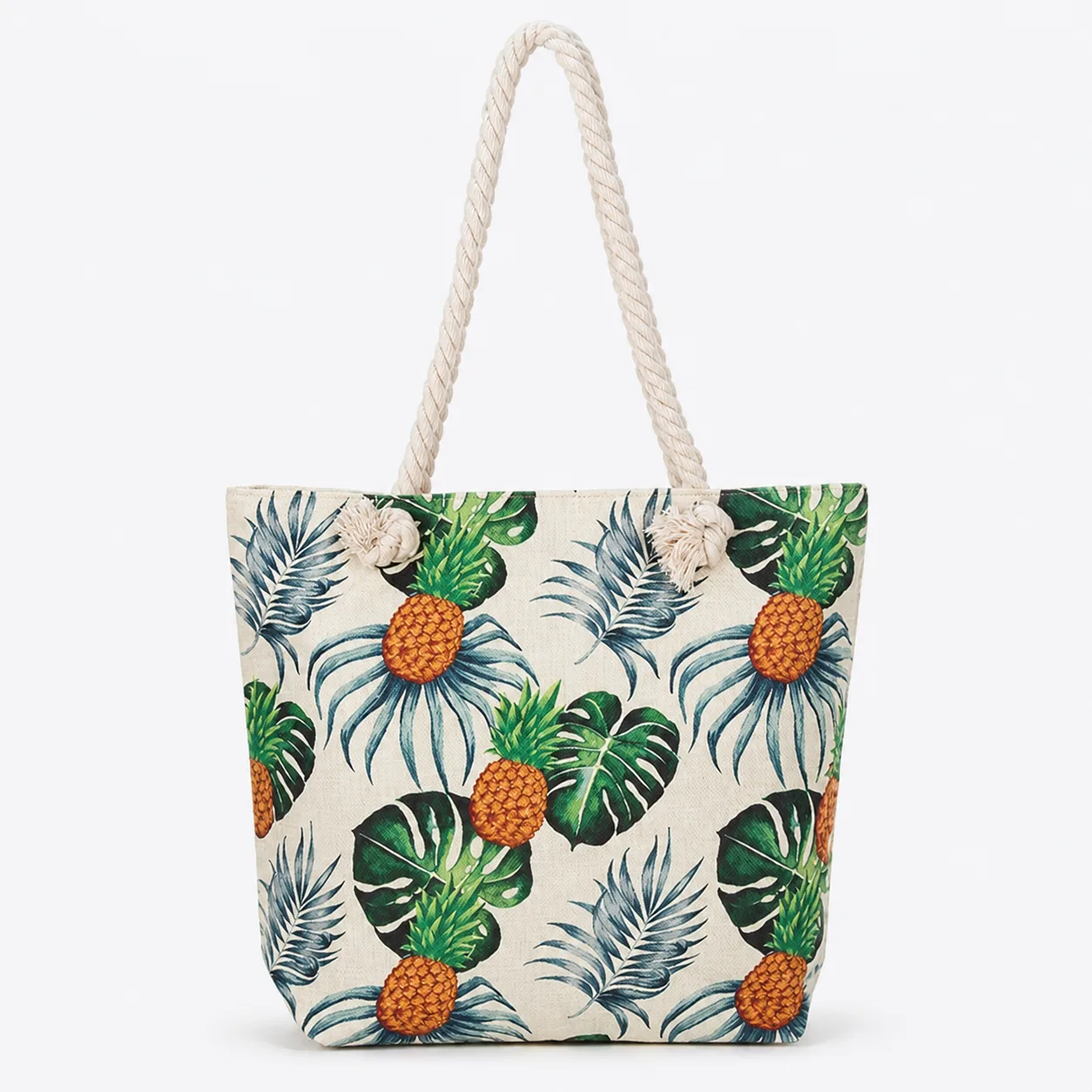 Ananas Desenli Bez Plaj Çantası, ön görünüm