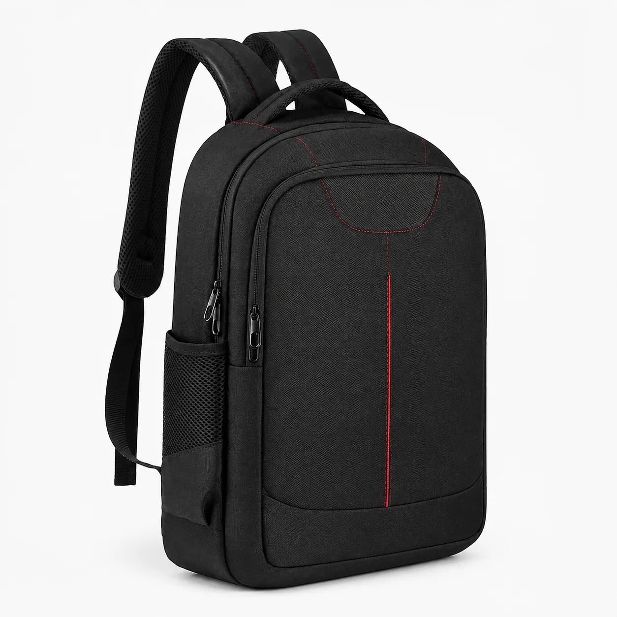 Siyah Kırmızı Dikişli Laptop Sırt Çantası, ön-sağ görünüm