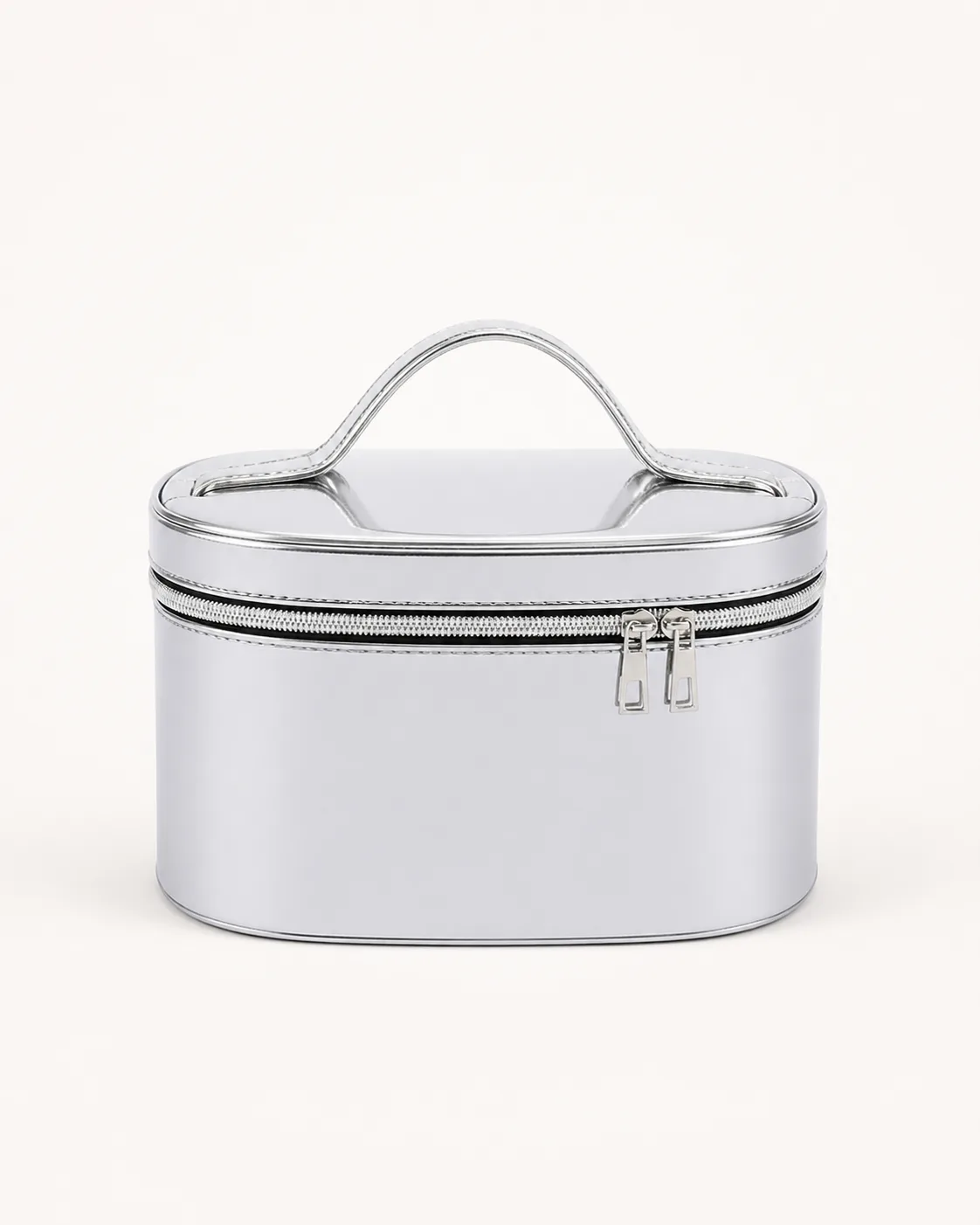 Silver Metallic Makeup Bag, front view